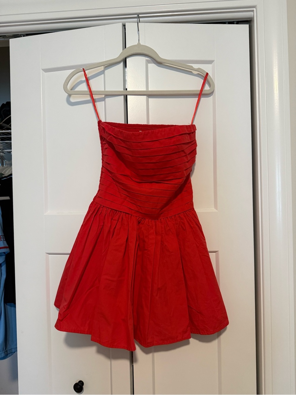 Strapless Pleated Red Mini Dress with Slim Straps